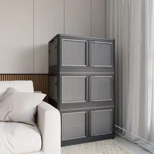 3-Tier 384QT Transparent Stackable Storage Bins with 5 Open Doors to Open with Wheels, Folding Plastic Craft Containers Large Closet Organizers Box for Bedrooms Living Rooms Study Kids' Toys