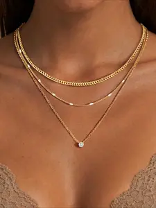 Women's Elegant Chain Necklace & Artificial Zircon Pendant Necklace, Exquisite Trendy Necklace Set, Chic Jewelry As Gift for Girlfriend, Cuban Link Chain