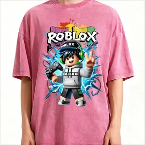 Graphic Roblox Avatar Gamer Tee, 100% Cotton Oversized Washed Black T-Shirt, Y2K 90s Streetwear Summer Outfit, Gift for Him, Father’s Day & Fourth of July