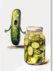 Funny kitchen Pickle Poster Cute Wall Art Weird Vegetable Painting Prints Retro Olive Green Pickle Picture Eclectic Wall Decor for...