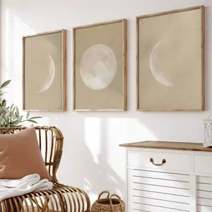 Bohemian Style Moon Canvas Art Set, Cream Full Moon & Waxing Crescent Prints, Modern Home Decor, Perfect Gift Idea