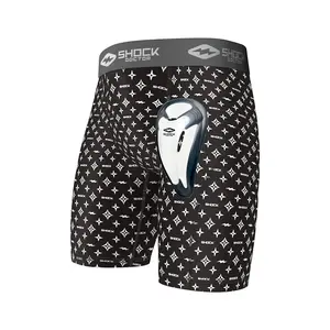Shock Doctor Black/White Lux Core Compression Short with Bio-Flex Cup for Men - Four-Way Stretch, Moisture-Wicking, Chafe-Free, Vented Mesh Cup Pocket