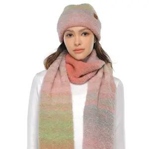 C.C Multi-Color Ombre Knit Shearling Mohair Scarf – A Soft and Cozy Accessory for Women, Featuring Gradient Hues and Plush Warmth casual soft