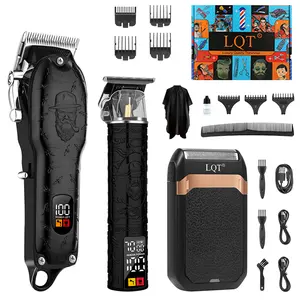 LQT Vintage Beard Embossed 3-in-1 Men's Grooming Kit, Cordless Hair Clipper with LCD Display, RPM Monitor T-Blade Trimmer & Electric Shaver, Complete Rechargeable Barber Set with Full Accessories for Home Salon, Fades, Edges & Beard Shaping
