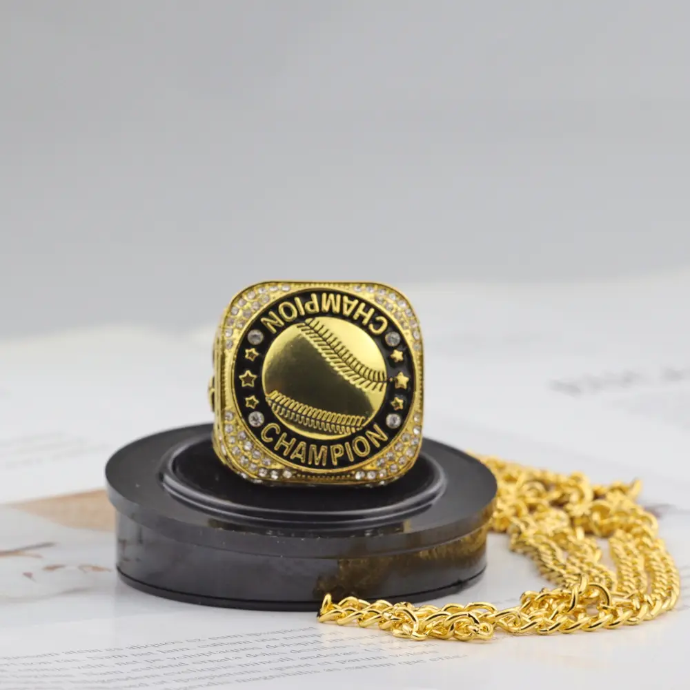 Baseball Softball Champion Rings Trophy Ring Stainless Steel Softball Baseball Ring Championship Ring Trophy Award Gift with Baseball Softball Necklaces for Tournament Champion