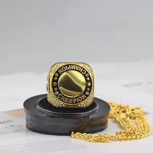 Baseball Softball Champion Rings Trophy Ring Stainless Steel Softball Baseball Ring Championship Ring Trophy Award Gift with Baseball Softball Necklaces for Tournament Champion