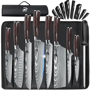 MDHAND Professional Kitchen Knife, 9 Piece Chef's Knife Set Sharp knives for the kitchen High Carbon Stainless Steel, Japanese Cooking Knife with Roll Bag Retro Blade, mothersdaygift#Summervibes