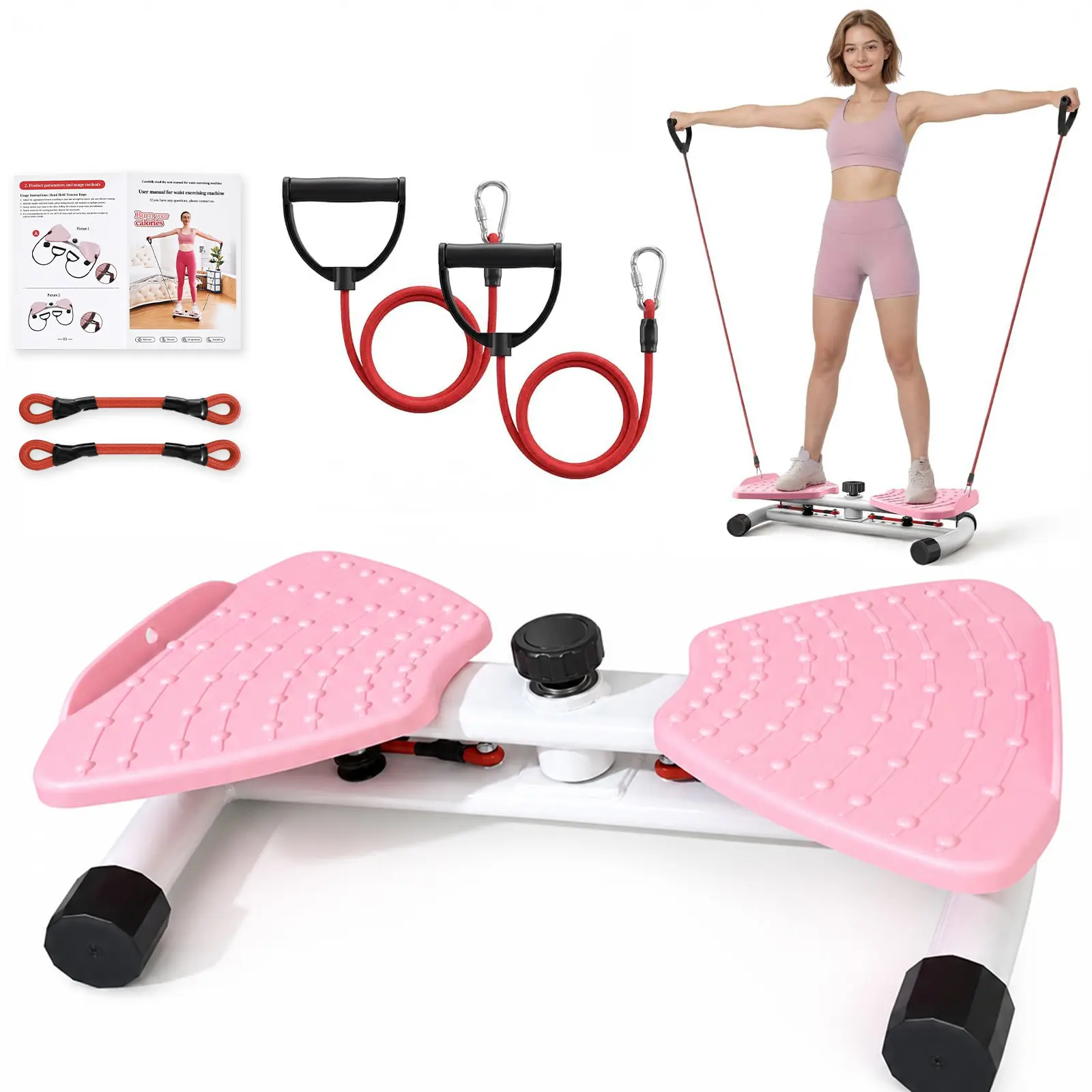 Adjustable Center Knob Dual Pedal Twist Equipment Curved Wide Anti Slip Foot Surface Full Long Short Resistance Accessories Reinforced Hook Connection Small Space Storage Fitness Gear