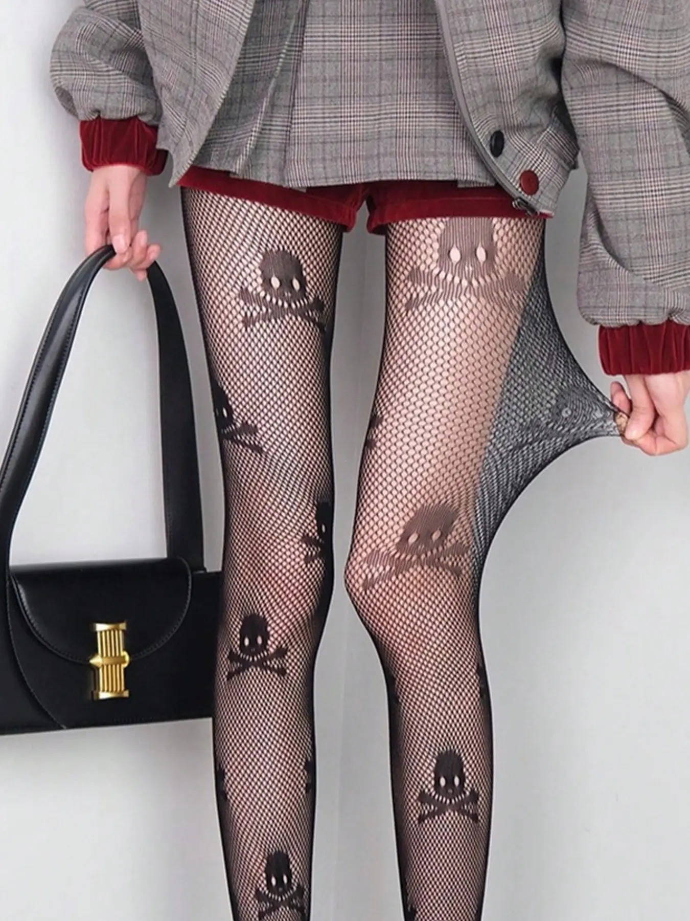 Women's Gothic Skull Pattern Stockings, Sheer Fitted Fishnet Pantyhose Tights, Punk Streetwear, Halloween Costume, Y2K Style