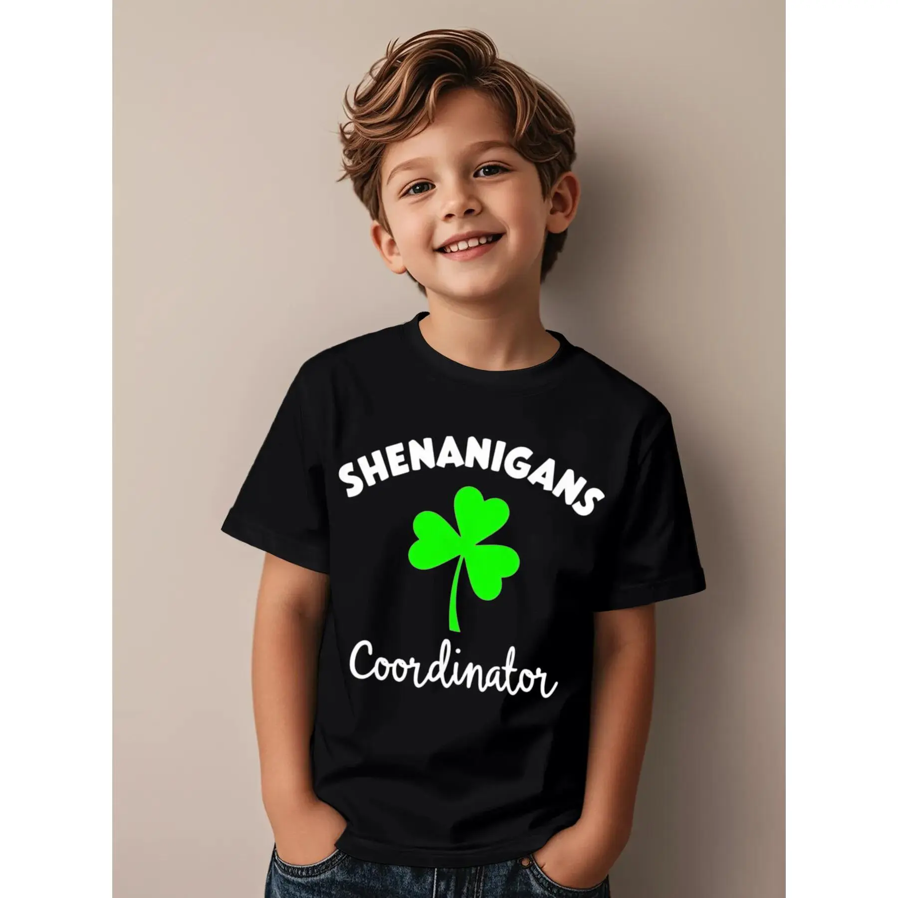 Clover Letter Print St. Patrick'S Day Funny Aesthetic Graphic Kid T-Shirt Cute Kid T Shirts Streetwear Tees Tops for Kid
