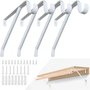 Adjustable Heavy Duty White Closet Rod Brackets Set of 4, Closet Shelf & Rod Holders Support for 3/4" Wall Cleat and Rear Cleat Strip