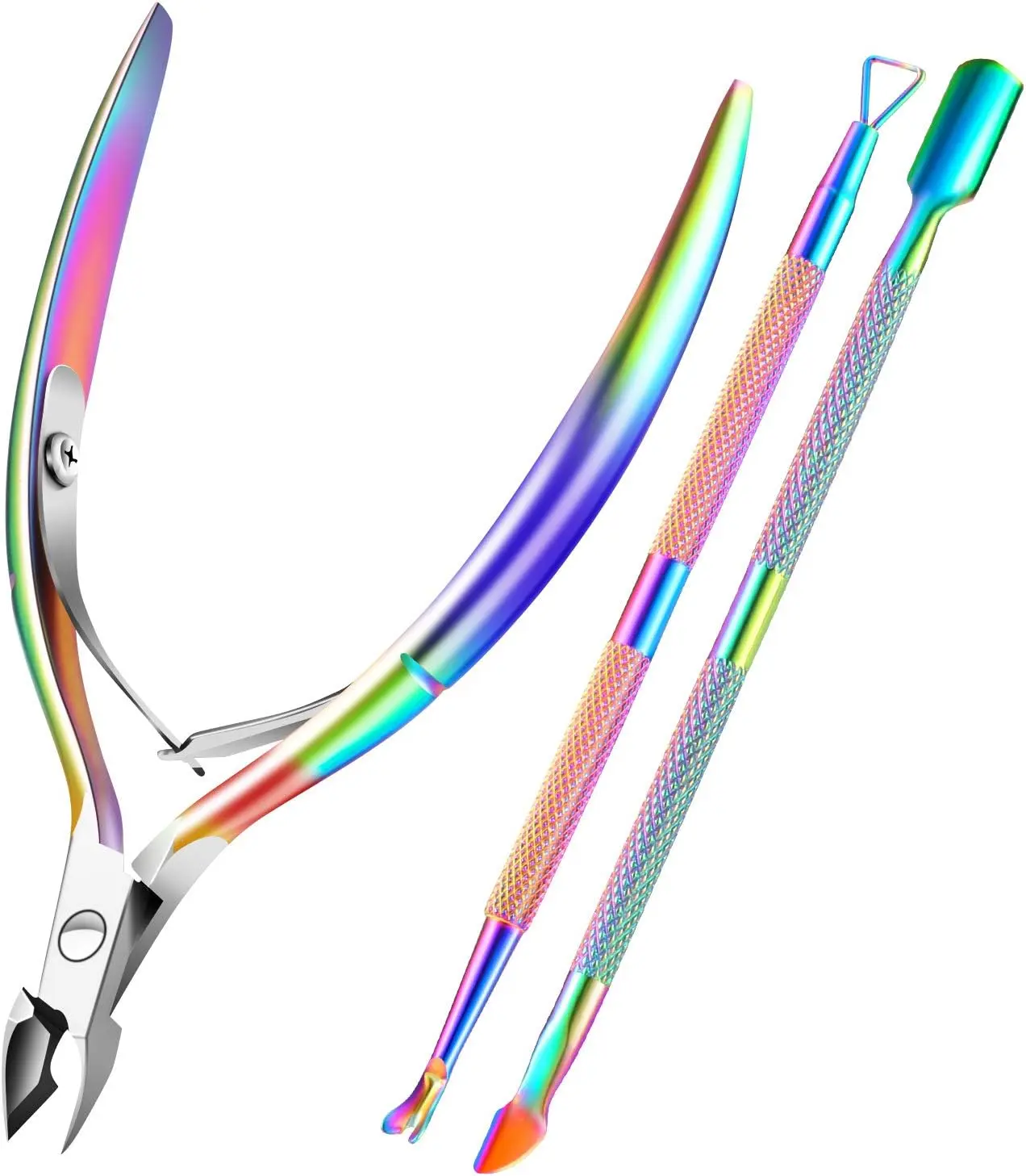 Cuticle Trimmer Cuticle Remover with Cuticle Pusher, Professional Stainless Steel Durable Pedicure Manicure Tools Cutter Nipper Scissor Clipper for Fingernails and Toenails Dead Skin