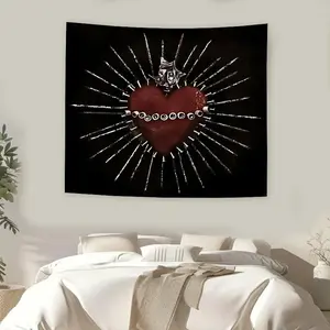 Gothic Heart Pattern Tapestry Wall Mural, Aesthetic Wall Hanging Decor, Polyester Tapestry for Bedroom Home Office Decor, with Free Installation Package