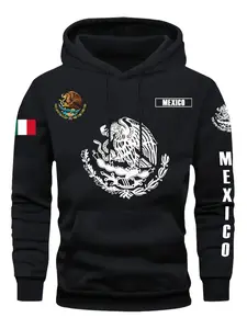 Men's Mexican Theme Hoodie, Multi-Color Options, Featuring Eagle, Flag, Mexico Print, Patriotic Clothing, Comfortable Fit, Fall & Winter Wear