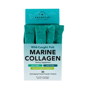 Amandean Wild-Caught Marine Collagen - 30 Individual Stick Packs for Travel, Gym, Office, Coffee Shop or wherever you need Collagen Powder On-The-Go. Graceful Aging Dietary Supplement for Hair, Skin & Nails.