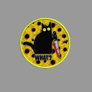 Murder Cat & Sunflowers Funny Morale Patch 3” Round Hook & Loop Back for Hats Jackets Tactical Vests Plate Carriers EDC Gear & Humor Patch Collectors