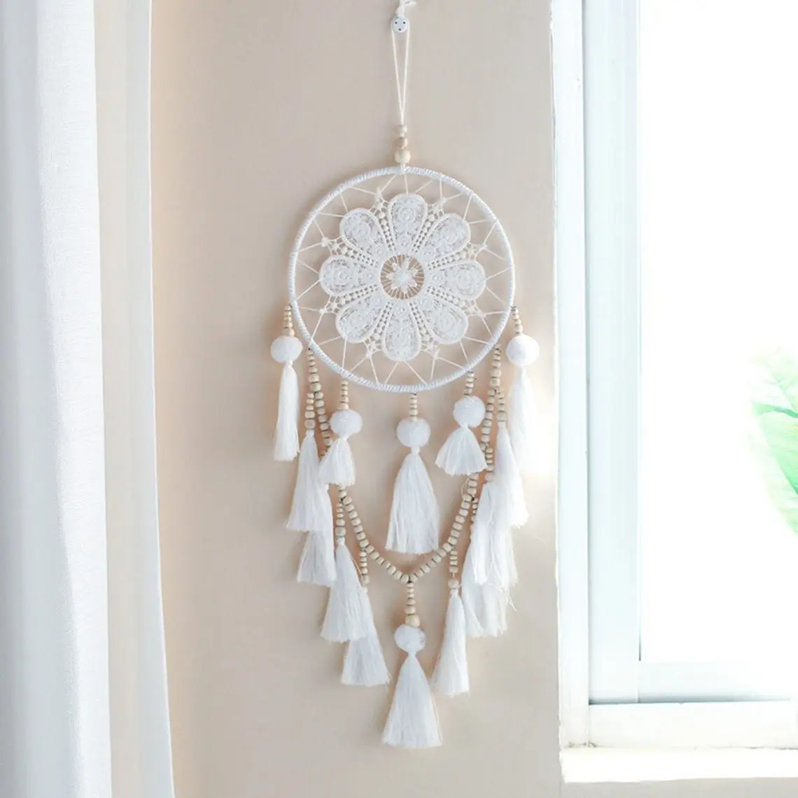1pcs white tassel pendant, room, bedroom, living room, decorative wall decoration, Dreamcatcher pendant, holiday gift Hanging Ornaments Hangable