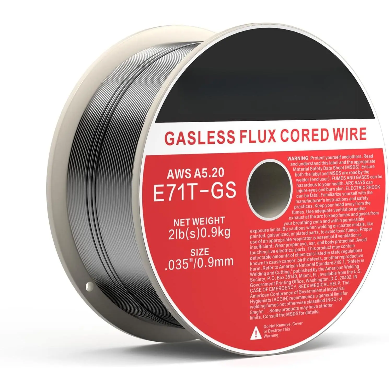 0.035" Gasless Flux Core MIG Wire, Single 2lb Spool, E71T-GS, Versatile for Galvanized, Stainless & Mild Steel