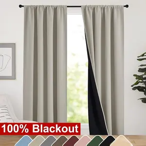 100% Blackout Curtains with Insulation, Solid Color Noise-Reducing Wrinkle-Free Drapes, Living Room Bedroom Window, Patio Sliding Glass Door, Two Panels, Thermal Insulated Curtain