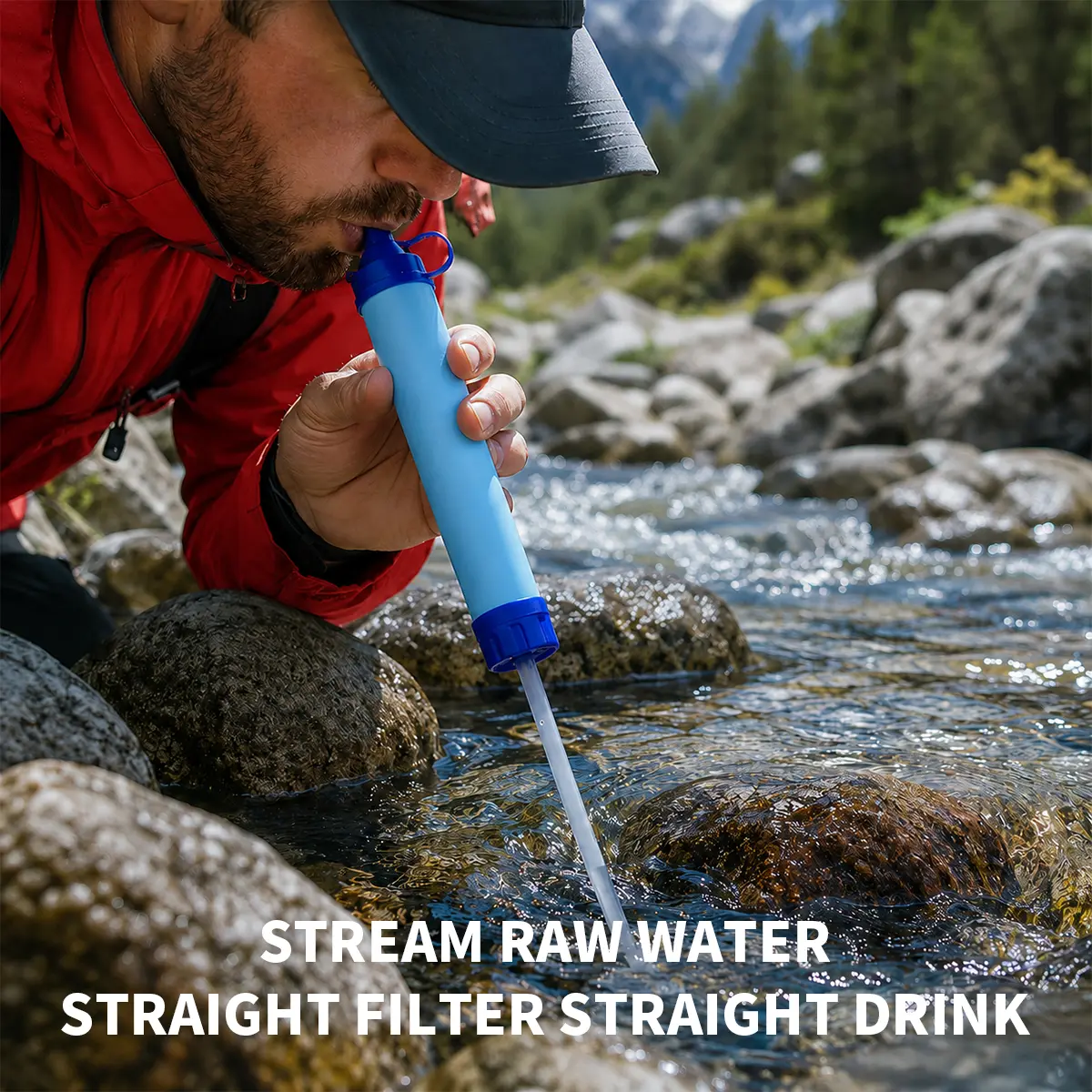 Gravity Water Filter Straw, Portable Outdoor Water Purifier Filtration System, Emergency Survival Water Filter for Camping, Hiking Essential, Travel & Emergency Preparedness Camping Gear