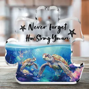 Marine Life Pattern Acrylic Plaque, 1 Count Colorful Turtle Pattern Inspirational Acrylic Gift, Desktop Decoration Ornament for Home Office, Novelty Desk Decor