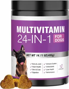 24 in 1 Dog Vitamins and Supplements 200 Count Dogs Multivitamin Chewables Contain Chondroitin Probiotics Omega 3 Glucosamine for Dogs Skin Coat Heart Joint Gut Liver Brain Eyes Immune Support Chicken Flavor Formula