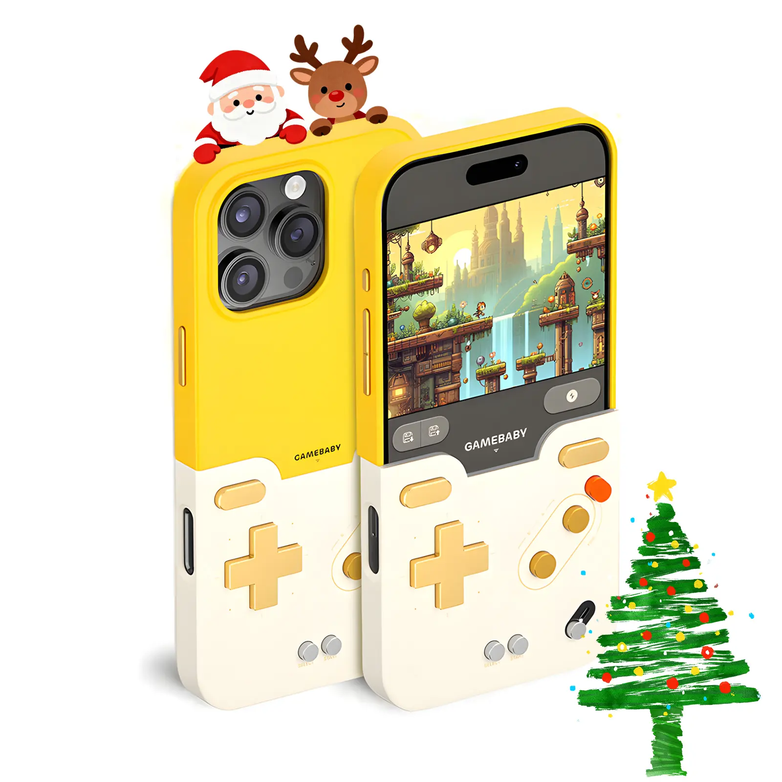 BITMOLAB GameBaby Case for iPhone 15/16 Pro Max, Retro Handheld Game Console, Built-in Buttons, Supports Delta, GB, GBC, NES, Smartphone Retrogaming, Gameboy, Perfect Christmas & New Year Gift