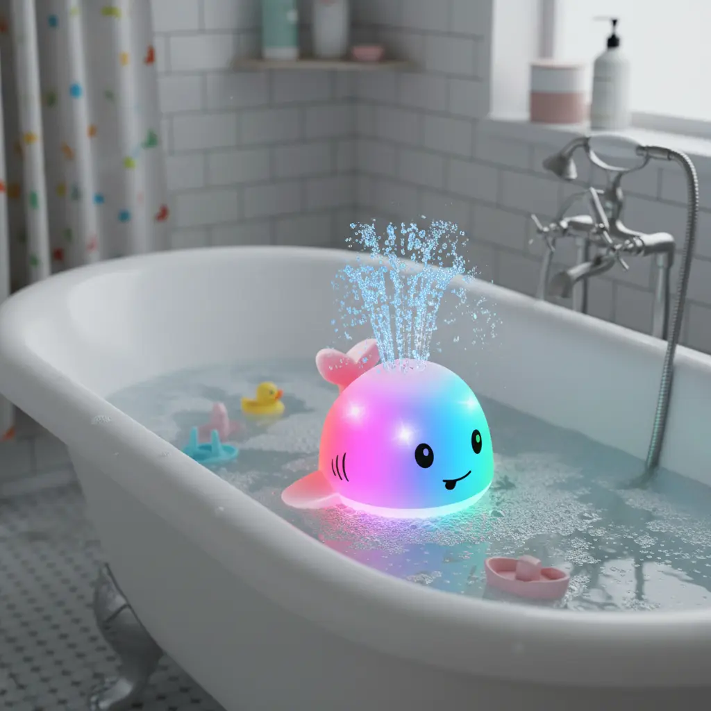 Glow Whale Sprinklers IPX8 Waterproof Light Up Bath Toys for Kids 1-3 Years Unisex USB Rechargeable Bubbler Sensory Bathtub & Pool Toys
