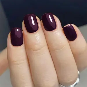 CHRISTMAS GIFT  24 Pcs Press On Nails  12 Sizes – Dark Purple Short Squoval Fake Nails, Full Cover Glossy Reusable False Nails with Jelly Glue Pads, 10 Sizes Nail Kit for Women