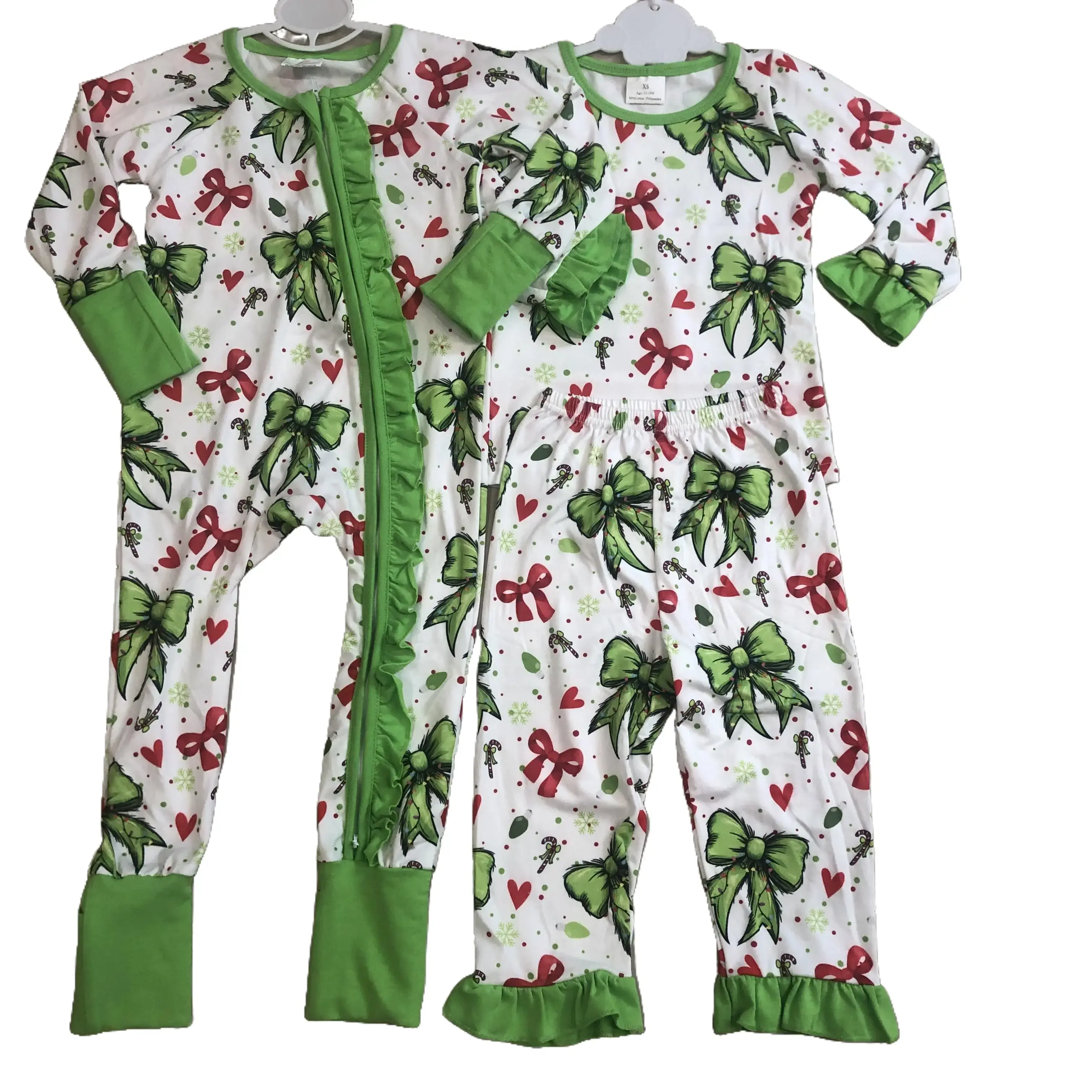 Girls' 0-3m to 2T Cute Pajama Sets - High-Quality Winter Green Christmas Long-Sleeve Sleepwear with Camouflage Pattern, Pajama Pants