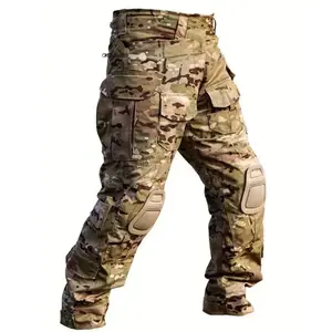 Men's Outdoor Tactical Pants (with Knee Pads) Camouflage Cargo Pants Waterproof Hiking Beltless