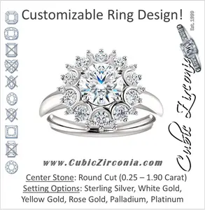 Cubic Zirconia Engagement Ring- The BettyJo (Customizable Round Cut featuring Cluster Accent Bouquet)