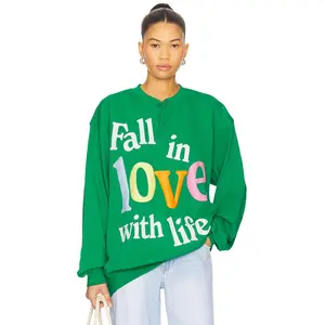 The Mayfair Group Fall in Love With Life Henley Sweatshirt in Green