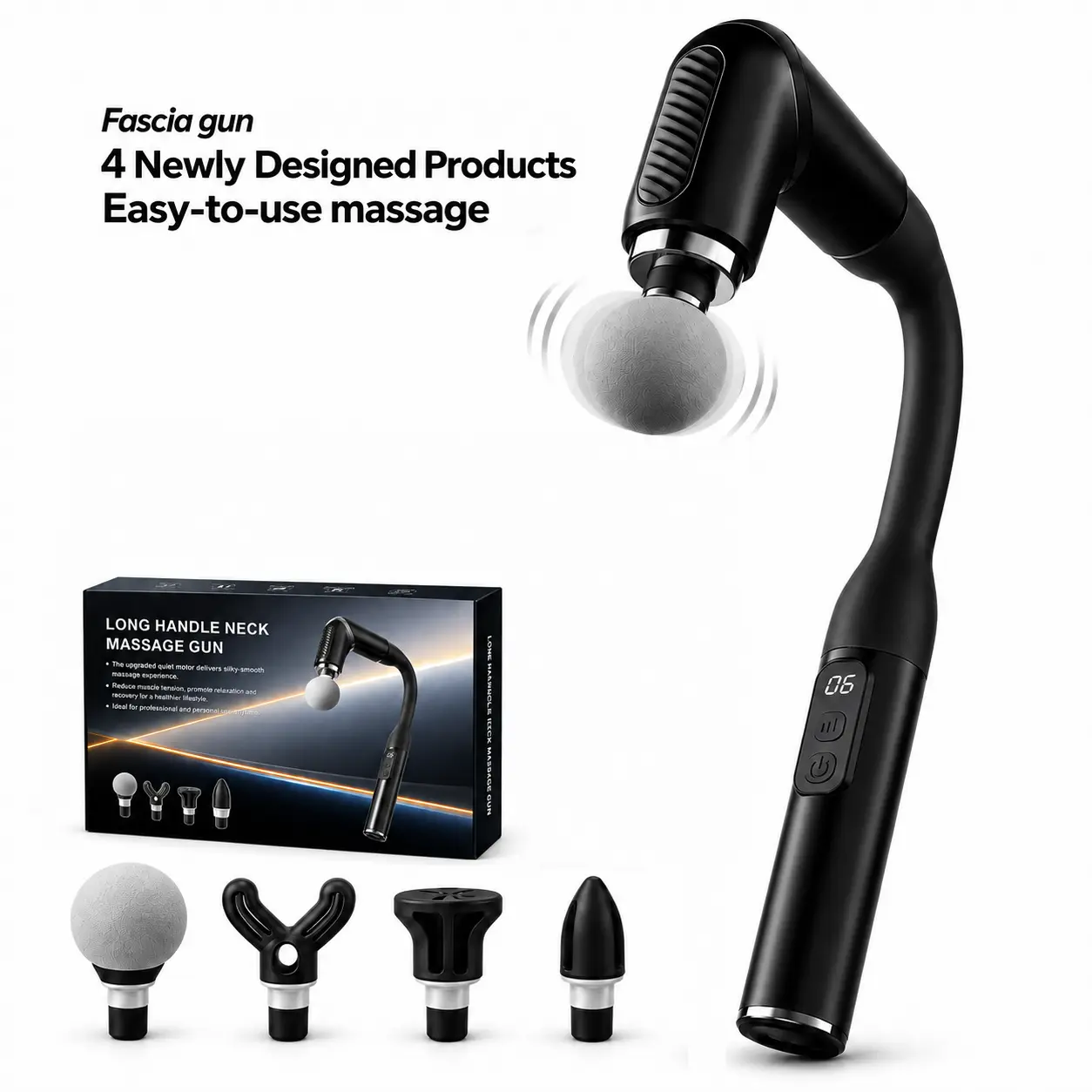 Arc-Shaped Lightweight Massage Gun - Shock-Absorbing Extended Handle, Type-C Fast Charging, Cordless Low-Noise Operation, 6 Adjustable Speed Levels for Muscle Relaxation & Multi-Body Area Coverage