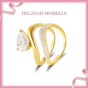 Delzzad Stacking Bling Pear Wave Ring Synthetic Moissanite S925 Eternity Stacking Set Engagement Wedding Ring Band Set Jewelry Perfect Birthday Engagement Wedding Anniversary Christmas Gift