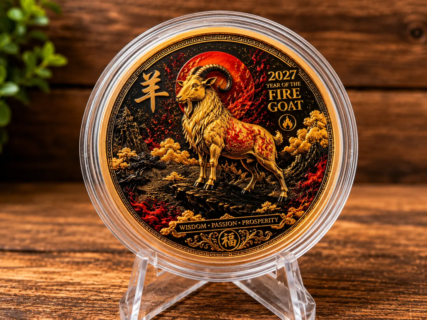 2027 Year of the Fire Goat Zodiac Challenge Coin | Lucky Feng Shui Collectible Gift Coin Decor Ornaments Artwork Traditional