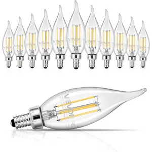 VEVOR LED Candelabra Bulbs, 12-Pack Dimmable Chandelier Light Bulbs, Vintage Flame Tip Candle Light Bulb with 2725K Warm Lighting, 90+ High CRI & E12 Base for Chandeliers, Wall Sconces & Table Lamps