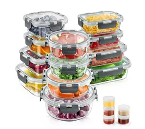34-Piece Premium Borosilicate Glass Meal Prep Storage Set with Leakproof Snap Lids Grey Color for Organized Kitchen Use