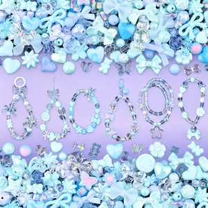 Assorted Mix Acrylic Beads for Bracelet Making, Cute Kawaii Aesthetic Beads with Flower, Bow, Butterfly, Candy, Heart and Gummy Bear, DIY Jewelry Making Beads for Necklace, Keychain, Phone Charms