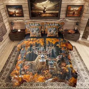 7 Pieces Camo Deer Comforter Set with Sheets | Rustic Hunting Deer Bedding Set for Kids Boys Men Adult Country Rural Hunting Animal Bed Set,Rustic Farmhouse Style Bed in A Bag