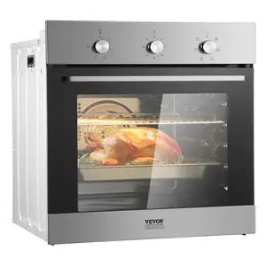 【fathersdaygift】VEVOR Single Wall Oven, 24" Electric Built-in Wall Oven with 6 Cooking Functions, 2.68 Cu.Ft Electric Wall Ovens with Timer, 2000W Electric Oven with Baking Rack and Tray, for Kitchen