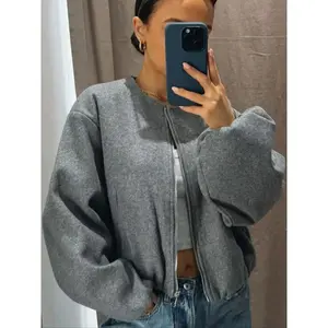 Women's New Oversized Bubble Sleeve Jacket, Zipper Bomber Jacket, Soft Casual Streetwear, Fashion Pilot Jacket, Spring & Fall Outerwear, Long Sleeve, Coats