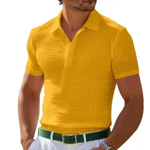2025 Summer POLO Shirt Button Waffle Men's T-shirt Sports Polo business casual outfits Fabric Menswear Polyester Tops