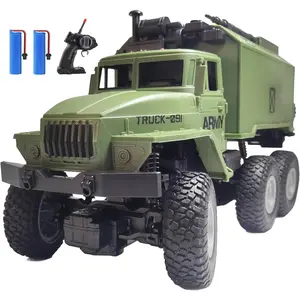 RC Military Truck for Boys 4-7, 1:16 Remote Control 4WD Off-Road Crawler, Army Cars Toys with 2 Rechargeable Batteries, All Terrain Toy Vehicle with Lights, Birthday for Kids