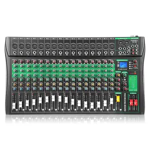 16-Channel Professional Live Audio Mixer Compact Analog Sound Board with 48V Phantom Power, Bluetooth Playback, MP3, USB Interface, Mobile LCD Digital DJ Console, Noise Reduction for Smartphone Streaming & Recording