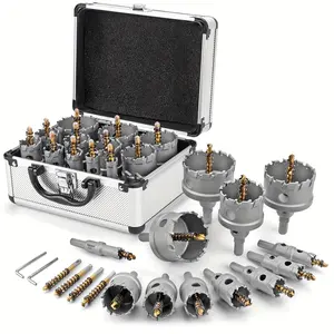 Carbide Hole Saw Kit For Metal - 16Pcs TCT 5/8"-2-1/4" Inch Hole Cutter Set, For High Precision Cutting Of Stainless Steel, Iron, Copper, Brass-2024