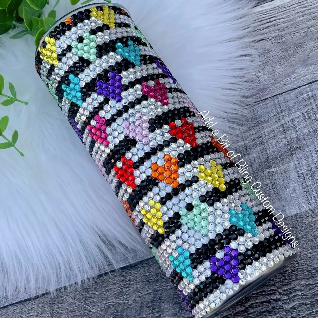 Rainbow heart striped rhinestone tumbler