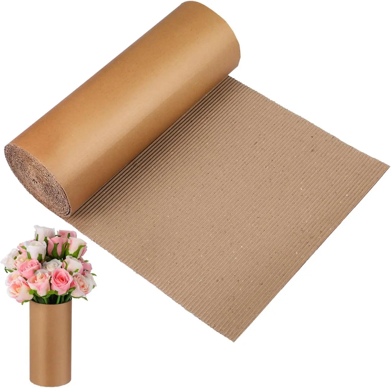 Corrugated Cardboard Roll Single Face Craft Paper 196.85X11.81X0.11In Large Diy Packing Shipping Storage Cushioning Support