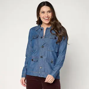 Hue Utility Pocket Button-Front Denim Shirt Hue Utility Pocket Button-Front Denim Shirt