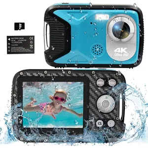 4K 16FT Underwater Camera, 48MP  Digital Camera with 32GB Card, Compact 18X Zoom  Camera for Snorkeling Swimming Vacation, Blue